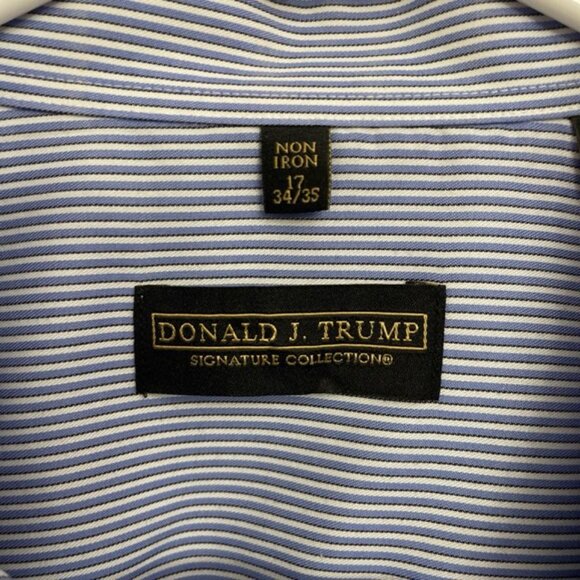 Donald J Trump Signature Collection Shirt Men's 17 (34-35) Blue White Stripe - Picture 2 of 4